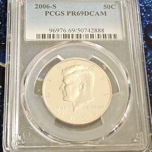 2006-S Proof Kennedy Half Dollar, graded PR69 DCAM by the PCGS